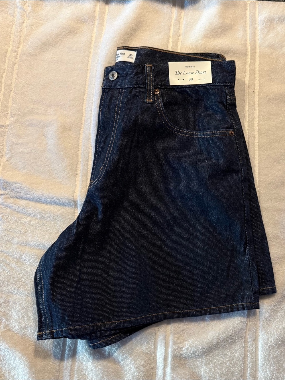 Abercrombie & Fitch Dark Blue High-Rise Denim Shorts - Picture 8 of 9